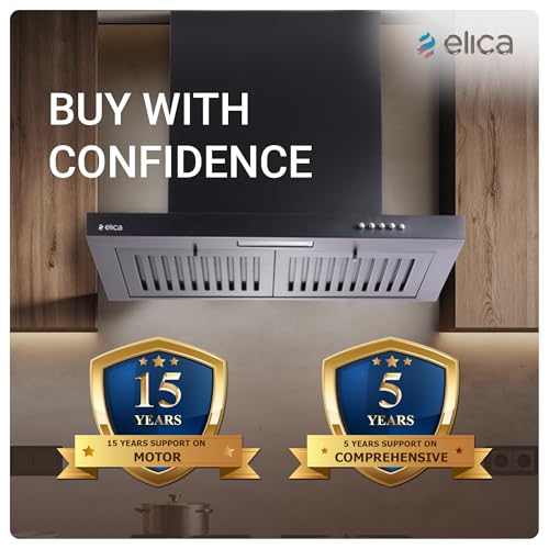 Image of Elica 60cm 1600 m3 /hr Baffle Filter T-Shape Kitchen Chimney | 15 Years Motor & 5 Years Comprehensive Warranty | Black | Push Button Control | SPT H4 60 PB BF LTW NERO