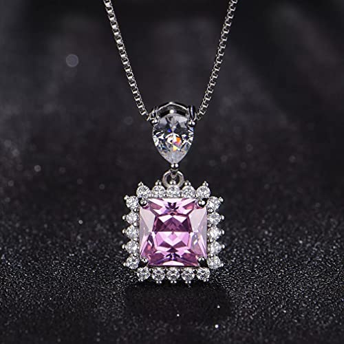 Collier pendentif en pierre de pierre précieuse spinelle rose citrine carrée pour femmes argent 925