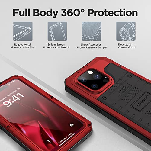 Mitywah Waterproof Case for iPhone 14 Pro Max, Heavy Duty Shockproof Case with Built-in Screen Protector, Full Body Underwater Protective Metal Case 6.7 inch, Red by Mitywah - Used condition - Image 5