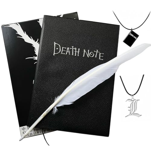 EROIKAKMI 4 PCS Notebook Set L Leather Journal and Necklace Feather Pen Anime Accessories