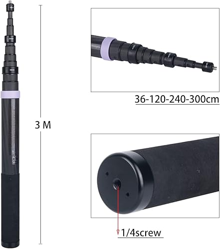 Miniatura 3 de True Carbon Fiber Selfie Stick 118 pulgadas118.1 in Super Long Pole Extensión invisible Monopod para Insta360 Insta 360 ONE X3 X2 X RS Go Pro DJI