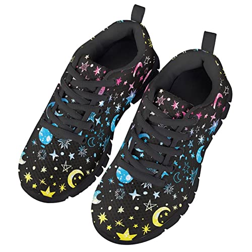 HUIACONG Kids Sneakers Colorful Moon Star Sun Girls Tennis Shoes for Size 5 Boys Light Weight Laces Up Trainers Children Anti-Skid Breathable Footwear3