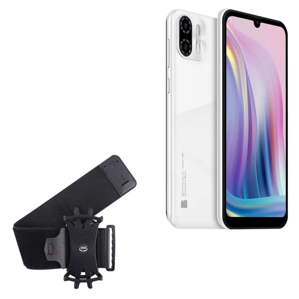 BoxWave Holster Compatible with BLU J6S - ActiveStretch Sport Armband, Adjustable Armband for Workout and Running - Jet Black