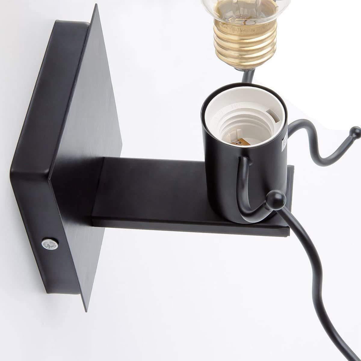 KAWELL Créatif Rétro Applique Murale Intérieur Vintage Lampe Murale Industriel Lampe de Mur Fer à Repasser Art Déco E27 Base pour Bar, Chambre à Coucher, Cuisine, Restaurant, Café, Couloir,Noir