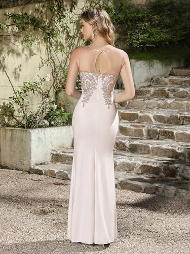 Image of Prom Dress for Women 2025 Gold Lace Applique Long Sheer Illusion Mermaid Formal Dresses Evening Gown