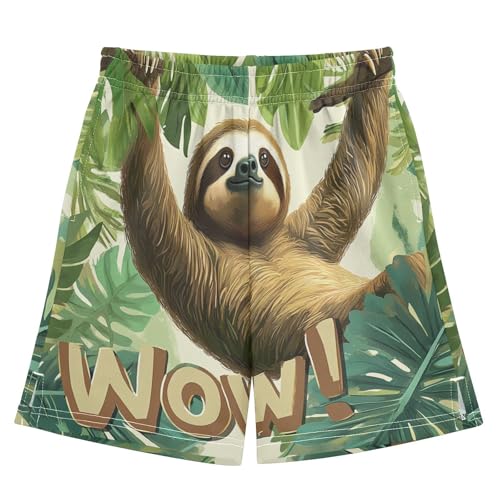 DOMIKING Jungle Sloth Kids Shorts Pull-on Boys Shorts with Elastic Waist Casual Athletic Pants for Summer Playwear