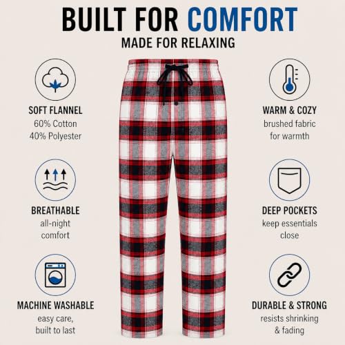 Image of Essential Elements Mens 3 Pack PJ Cotton Flannel Plaid Pajama Lounge Pants