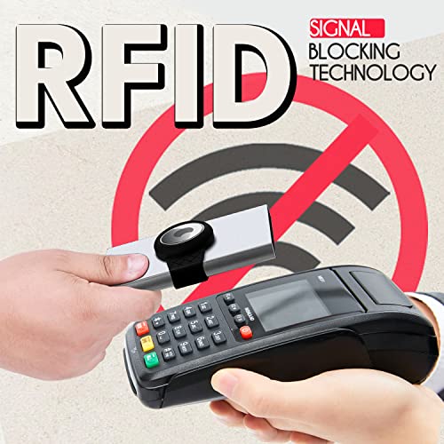 Mens Wallet Card Holder for AirTag - Minimalist Stealth Pop Up Wallet for Men Compatible with Apple AirTag - Slim RFID Metal Wallet with Rubber Bands Holds 10-14 Credit Cards and Cash (Black & Sliver)2