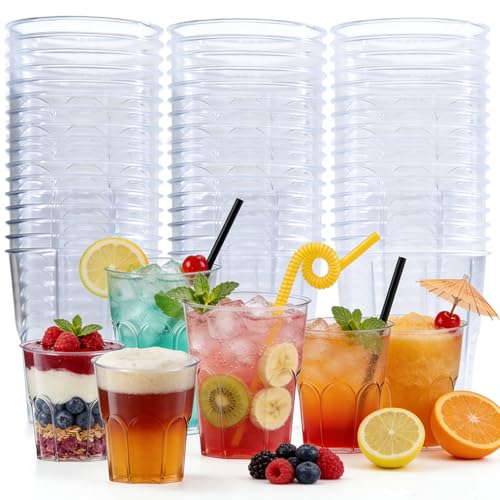 Rliocvhe 50 Copos de Plástico Reutilizáveis 220 ml, Copos Plástico Duro, Copos para Festa, Copos de Cidra Plástico Duro Para Cócteles, Champanhe, Cerveja, Martinis, Para casamentos, festas, Natal