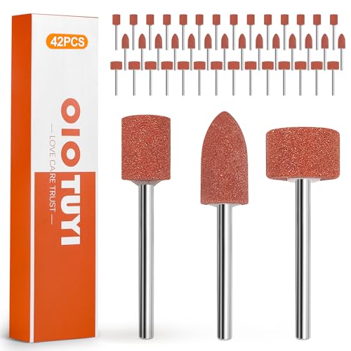 OioTuyi Juego de 42 puntas de lijado de corindón para piedra, cabezales de pulido para taladro y destornillador inalámbrico, para trabajar la madera, para desbarbar y lijar