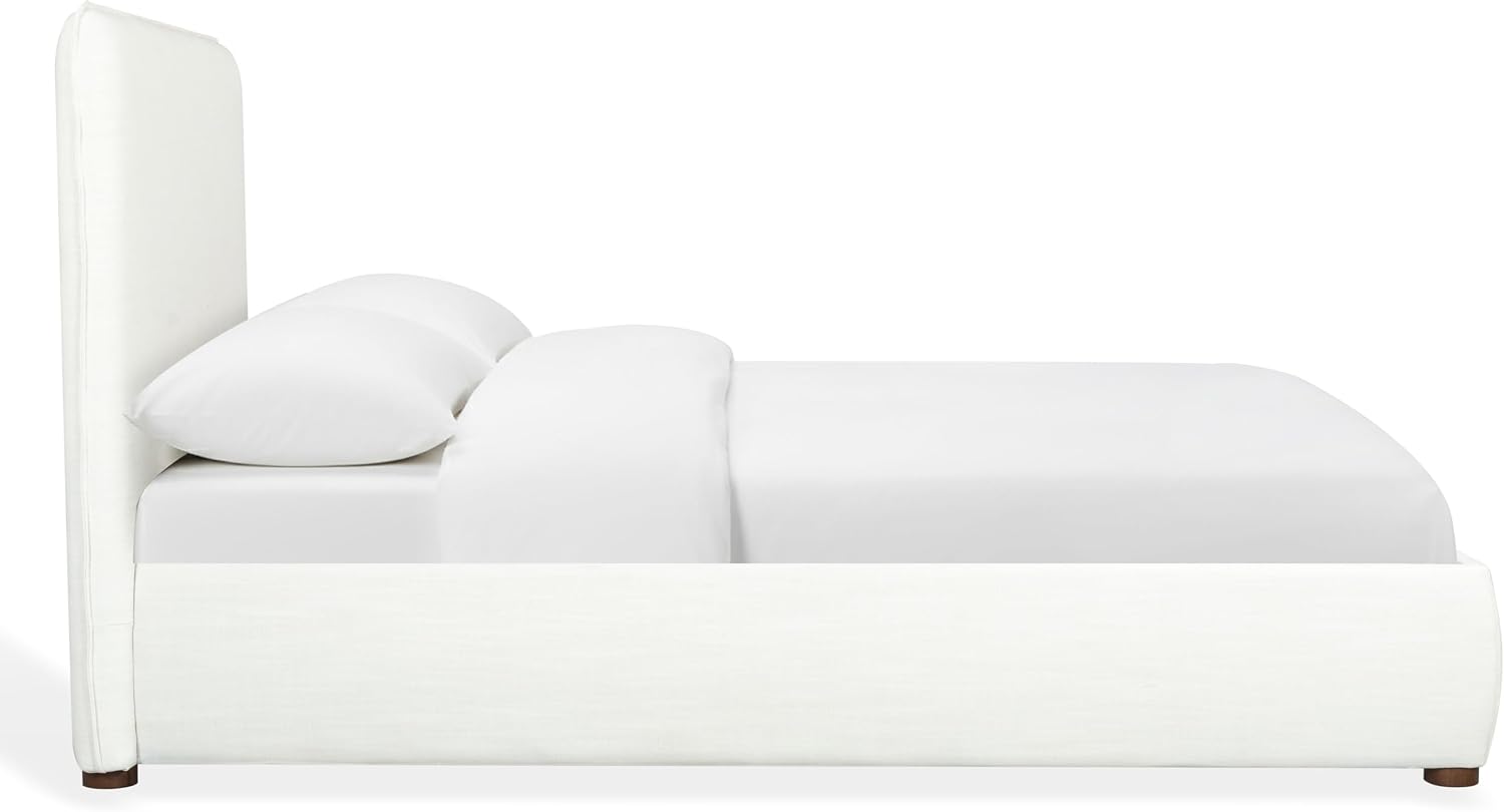 SAFAVIEH Couture - Callahan Twin Bed - Contemporary Design - White Linen & Walnut Legs - Ideal for Bedroom, Guest Room, 43.3" W x 88" D x 45" H (SFV4801C-T)