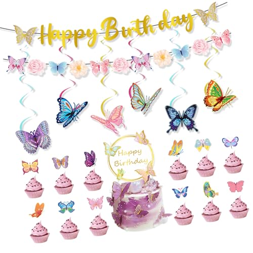 Decoración para tartas de mariposa, decoración para tartas, pancartas colgantes para decoración de tartas, remolinos colgantes para ocasiones festivas