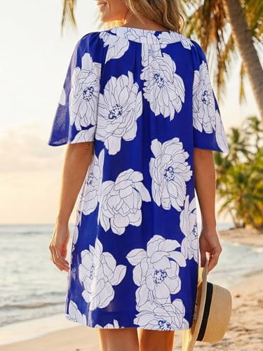 Image of Wenrine Womens Flutter Short Sleeve Mini Dress Casual V Neck Loose Flowy Summer Dresses