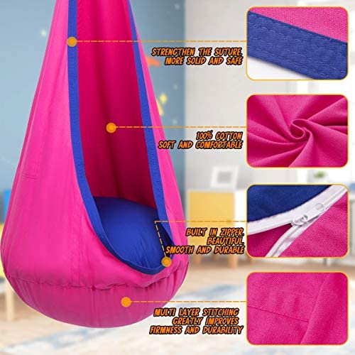 Y- Stop Kids Pod Swing Seat, Hanging Hammock Chair With Inflatable Pillow, Sensory Swing Chair For Outdoor And Indoor, Max 176 Lbs, Pink And Blue #TOP1