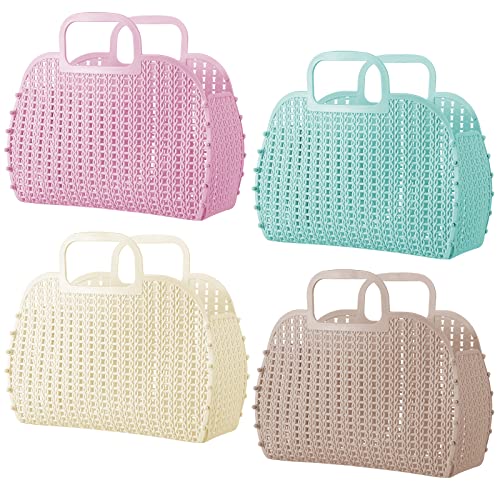 Irenare 4 Pcs Jelly Bags for Women Summer Beach Tote Basket Plastic Jelly Purse Bag Gift Handbags for Bachelorette Bridal Wedding Baby Shower Party