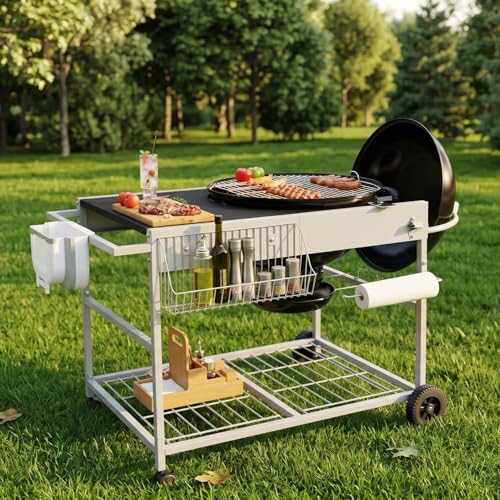 Vongrasig Grill Table for Weber Kettle 18 & 22 Outdoor BBQ Grill Cart for Weber Original Kettle Jumbo Joe Master-Touch Charcoal Grill Outdoor Kitchen Island with Storage