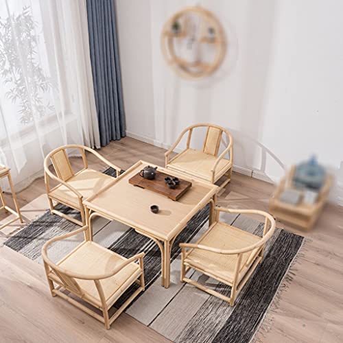 Guinjo Bamboo Coffee Table Set Of 5, Japanese Floor Tea Table, Includes 1 Table & 4 Chair, Classic And Chic Small Tea Table, Rattan Tabletop And Chair Surface (Color : Wood(5 Pcs), Size : 80Cm) #TOP7