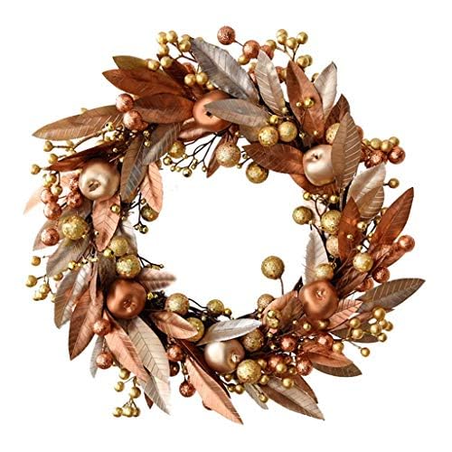 Couronne de Noël feuilles dorées : décoration haut de gamme pour mariage et fêtes