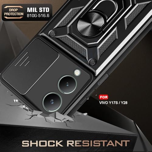 Image of Luxe Back Cover for Vivo Y28 5G / Vivo Y17s 4G | D10 Tough Armor | Sliding Camera Shield | 360 Protection | Kickstand Ring Holder | Military-Grade Shockproof Bumper