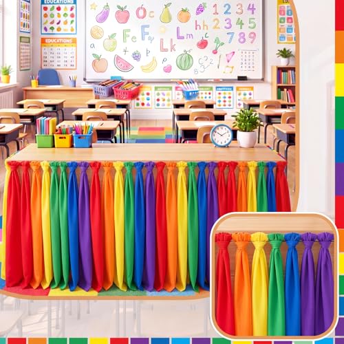 Reallnaive 14 ft x 30 Inch Table Skirt for Teacher Desk, Rainbow, Chic by Reallnaive - Used condition - Image 7