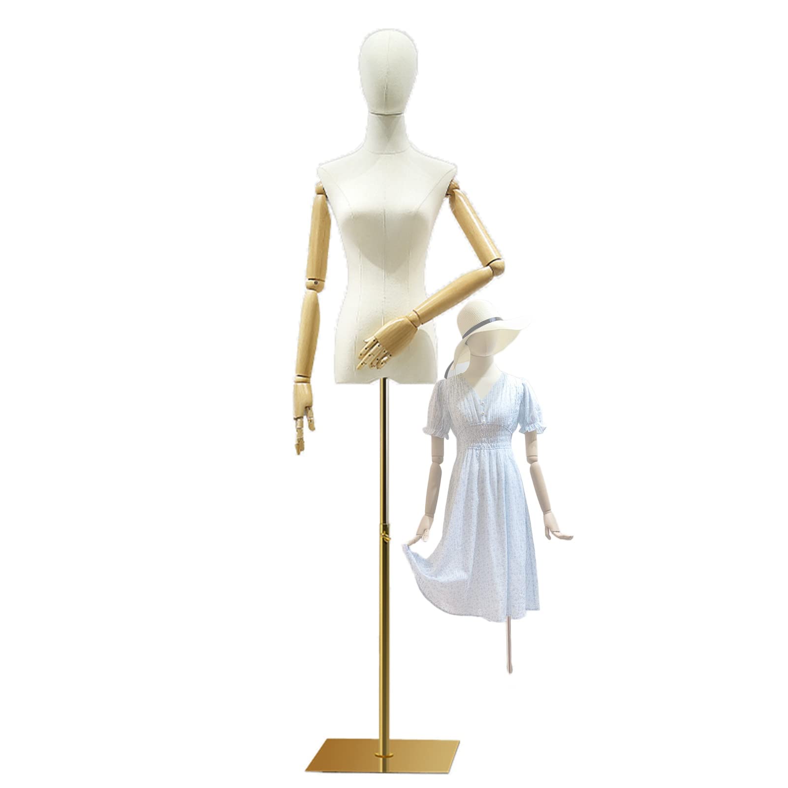 OTQEFTN Female Mannequin Torso Body, Shop Window Half Body Model Display Stand, Height Adjustable Dress Form Manikin with Linen Cover, Apply to Clothing Designer