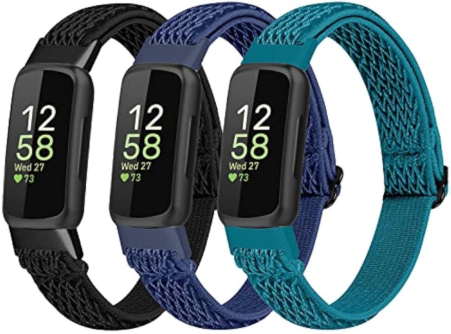 3-Pack Elastic Nylon Bands Compatible with Fitbit Inspire 3/Inspire 2/Inspire HR/Inspire, Breathable Adjustable Replacement Stretchy Nylon Loop Wristband Sport Strap for Woman Man