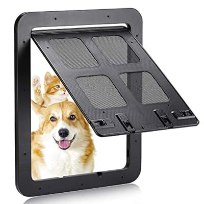 Smilelove Dog Flap Cat Flap Fly Screen Door (Outer Size: 24 x 29 cm), 4-Way Locking Pet Flap Fly Screen for Small Dogs and Cats with a Circumference (Medium Black)