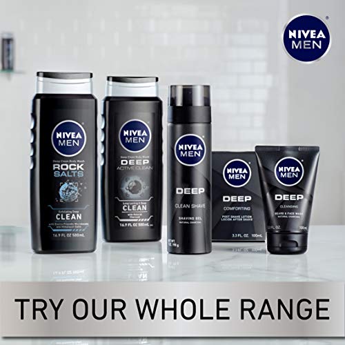 NIVEA MEN DEEP Cleansing Beard and Face Wash, Enriched with Natural Charcoal, 3 Pack of 3.3 Fl Oz Tubes