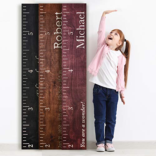 Personalized Wooden Growth Chart For Kids - 63" Tall, Handmade In USA, Wall Height Ruler For Nursery