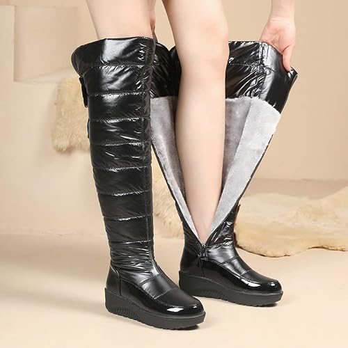 Pivapam Over The Knee Boots For Women Black Waterproof Thigh High Boots Wedge Fur Lined Winter Warm Snow Boots #TOP3