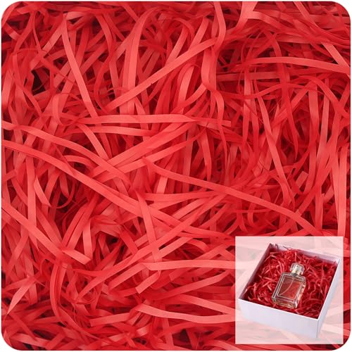 RONGZUBAT RAFFIA 100g Red Shredded Tissue Paper for Gift Boxes Hampers Baskets; Biodegradable Eco-friendly; Ideal for Birthdays Anniversaries Christmas etc.