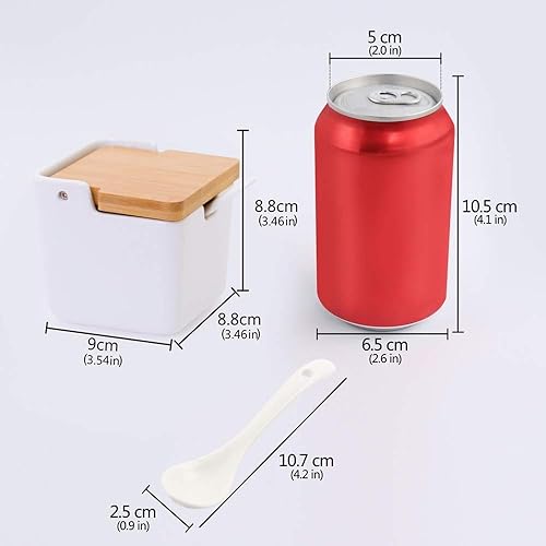 Miniatura 27 de Azucarero de cerámica con tapas de bambú y bandeja para servir cucharas, recipiente de azúcar de porcelana para azúcar, té, café, especias
