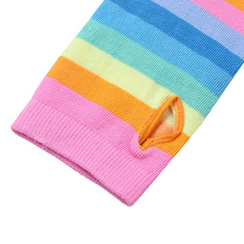 YiZYiF Women Girls Rainbow Striped Thigh High Stockings Socks Arm Warmer Fingerless Gloves for Halloween Cosplay Party4