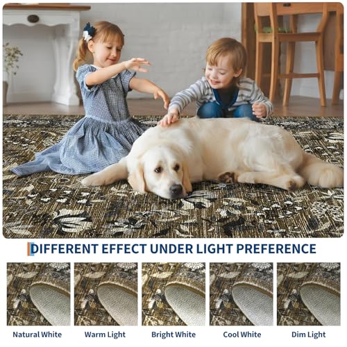GarveeHome Large Area Rugs 8x10 Brown Washable Rugs for Living Room Soft Non Slip Bedroom Rug Botanical Floral Vintage Low Pile Carpet Non Slip Ultra Thin Floor Carpet for Dining Room Nursery Office