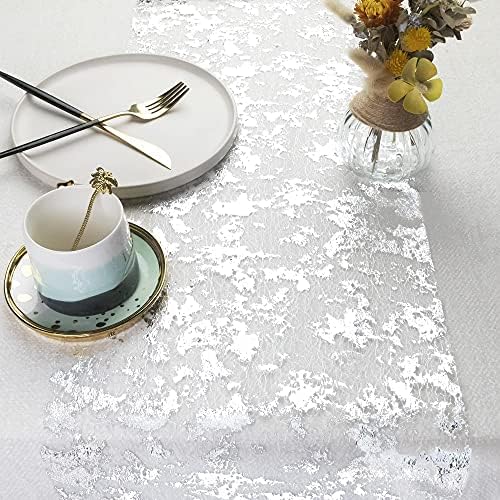 WELTRXE Table Runner,28cm x 5M Sparkling Polyester Tulle Ribbon Roll with Rose Gold Foil,Valentine's Day Shiny Mesh Table Decoration,Glitter Gift Floral Wrapping,Birthday Party Wedding Christmas Decor