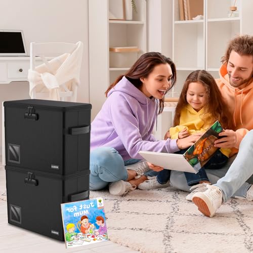 Image of 5200 Fireproof Book Storage for 150-175 Comics, Water-Resistant & Moistureproof Stackable Box With Label Window and Lock, Sturdy Short Case With Fire Zipper, Black