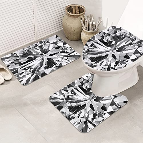MANJIMAA Badematte Badvorleger Set 3-TLG. Teppich, Muster realistisch Diamant 3D Kristall Edelstein Glas schwarz…