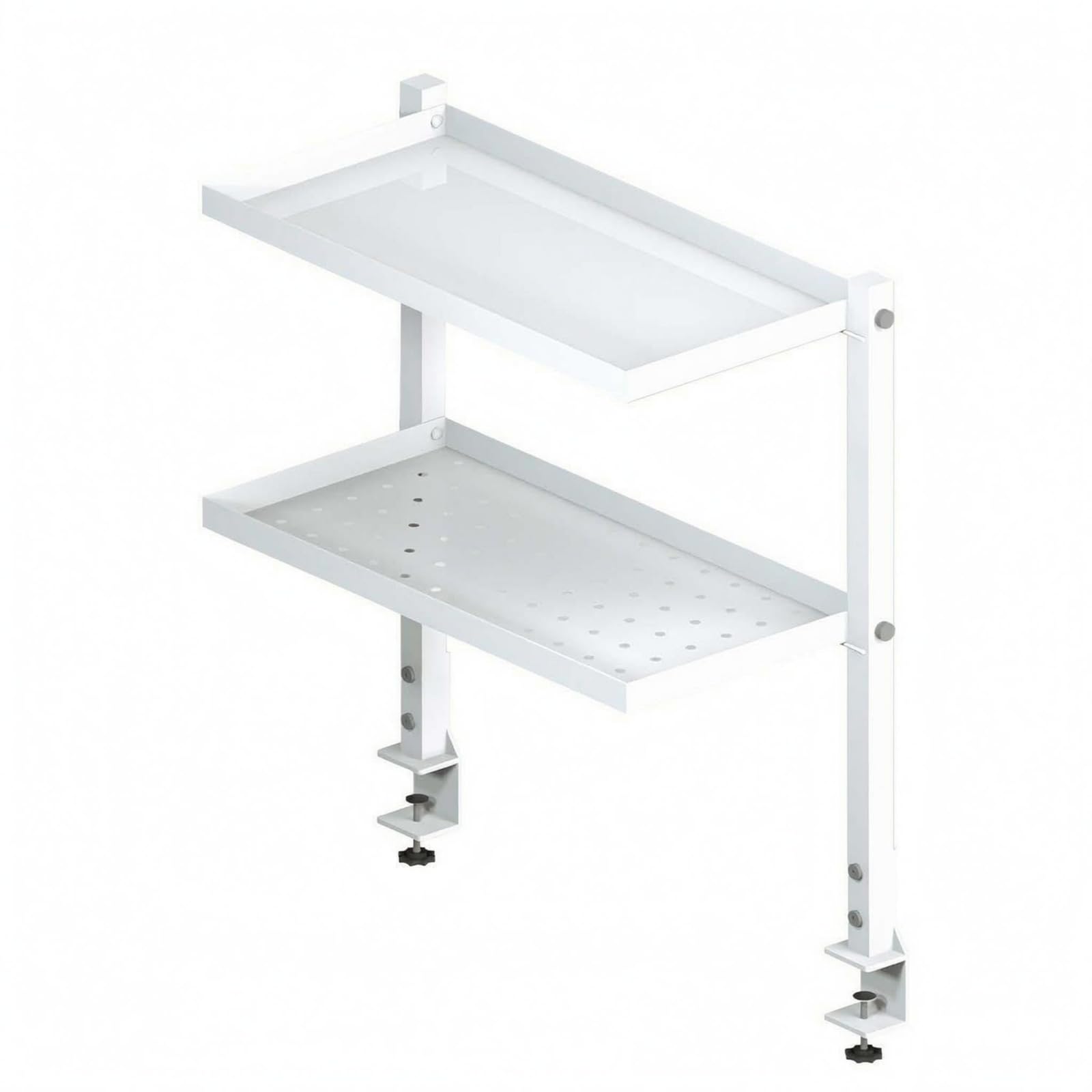 Scaffale da Scrivania con Morsetto Organizer Ripiano Supporto Pensile Mensola Metallo Acciaio al Carbonio con Doppia Mensola E Pannello Forato Adatto per Ufficio Studio Postazione Lavoro