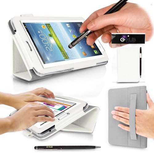 SAMSUNG GALAXY TAB 3 7.0 Tablet Case - ETUI avec SUPPORT INTÉGRÉE - HOUSSE en BLANC- PropUp étui / COUVERTURE avec Couvercle Magnétique - Conçu par G-HUBu00ae exclusivement pour SAMSUNG GALAXY TAB 3 (7 Pouces Modèle - 2013 Version (Alias: 7 Galaxy Tab3 7.0 P3200 Model) - CE PACK COMPREND BONUS: G-HUB ProPen Stylus (Stylet + Stylo Integree)