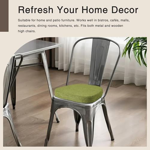 Image of OVOV 14x14 Chair Cushions for Metal Dining Chairs Set of 4 Green | Non Slip, Washable Removable Cover with Ties, Textured, for Dining Room, Kitchen Cafes Bistro Patio, Stackable Chairs