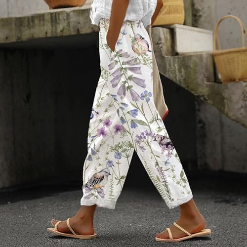 Linen Pants for Women 2025 Plus Size Summer Fashion Casual Pants Comfy Drawstring Elastic Waist Boho Beach Trouser2