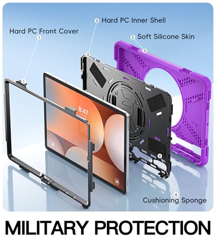 Image of BRAECN Case Galaxy Tab S10 Plus / S9 Plus / S9 FE+ / S8 Plus / S7 Plus / S7 FE | 12.4 inch Shockproof Heavy Duty Full Body Protective Cover with Hand Strap & Kickstand, Shoulder Strap, S Pen Holder Purple