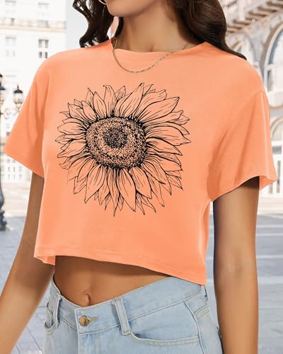 Image of Womens Summer Crop Tops Short Sleeve Round Neck T-Shirts Loose Fit Casual Blouse 2026