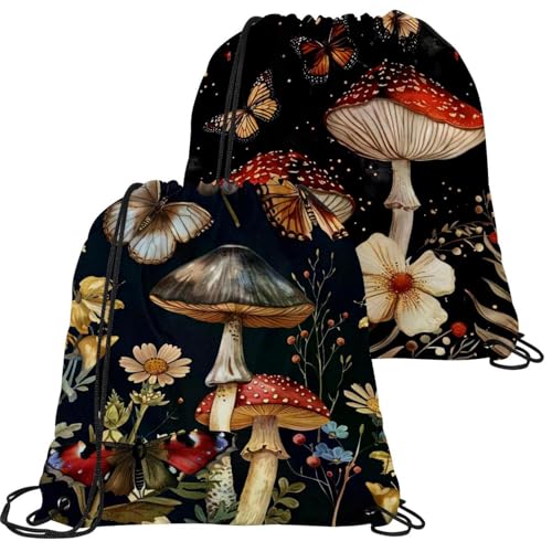 Sac à cordon de serrage étanche lot de 2 pochon imprimé fleurs et papillons