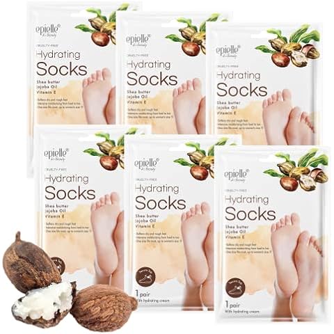 New Epielle Hydrating Foot Masks | 6 Pack Socks | For Cracked Feet, Dry Heels, Toes & Calluses | Shea Butter, Jojoba Oil, Vitamin E | Korean Skincare Cover
