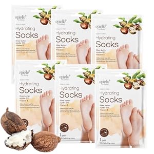 Epielle Hydrating Foot Masks, 6 Pairs of Moisturizing Socks for Cracked Feet, Dry Heels, Toes & Calluses, Shea Butter, Jojoba Oil, Vitamin E, Korean Skincare, Easter Gifts, Mother’s Day Gifts