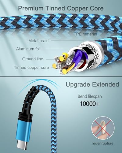 3Pack-3/6/10 FT USB C Charger Cable Fast Charging for iPhone 17/16e/15/15 Pro/15 Pro Max/15 Plus, Android Samsung Galaxy S25 A15 5G A16 A17 S24 Ultra USBC Type-C Pixel 10 9 Pro 8, Auto Car Multi Cord