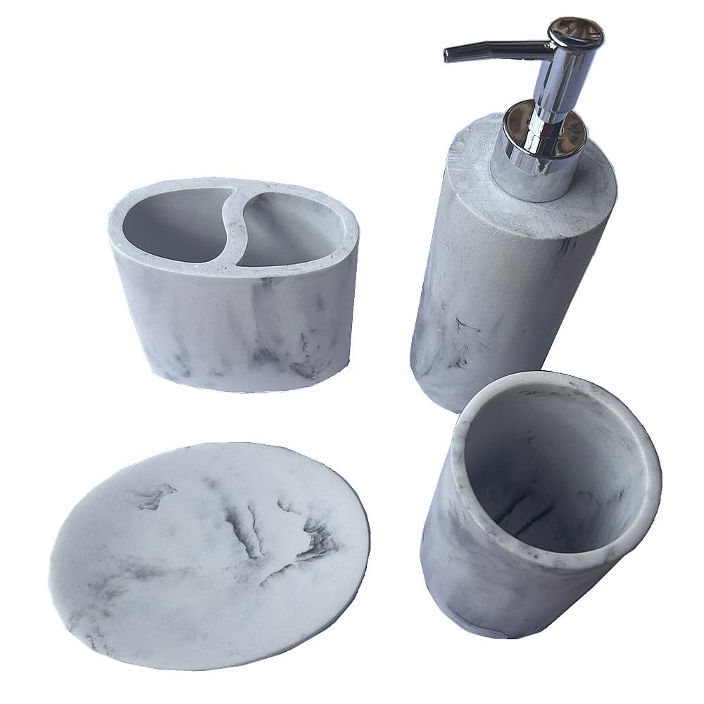 TRIXES Marble Effect Bathroom Accessory Set, 3 Pieces, Toothbrush Holder, Soap Dish and Storage Container - Image 4