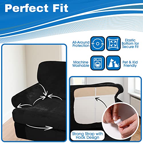 Ulticor 3-Piece T- Shape Cushion Velvet Stretch Sofa Cover For Extra-Wide 2 Cushion Sofa, Soft Luxury Thick Velvet Sofa Cover, Machine Washable (Black, T-Shape Cushion 2 Seater Sofa Cover) #TOP3