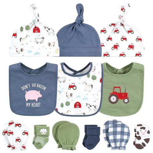 Image of Hudson Baby Baby Caps Or Headbands, Bibs, Mittens and Socks 12pc Set